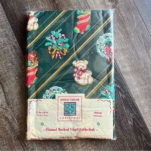 Vintage Christmas Flannel back Vinyl Tablecloth